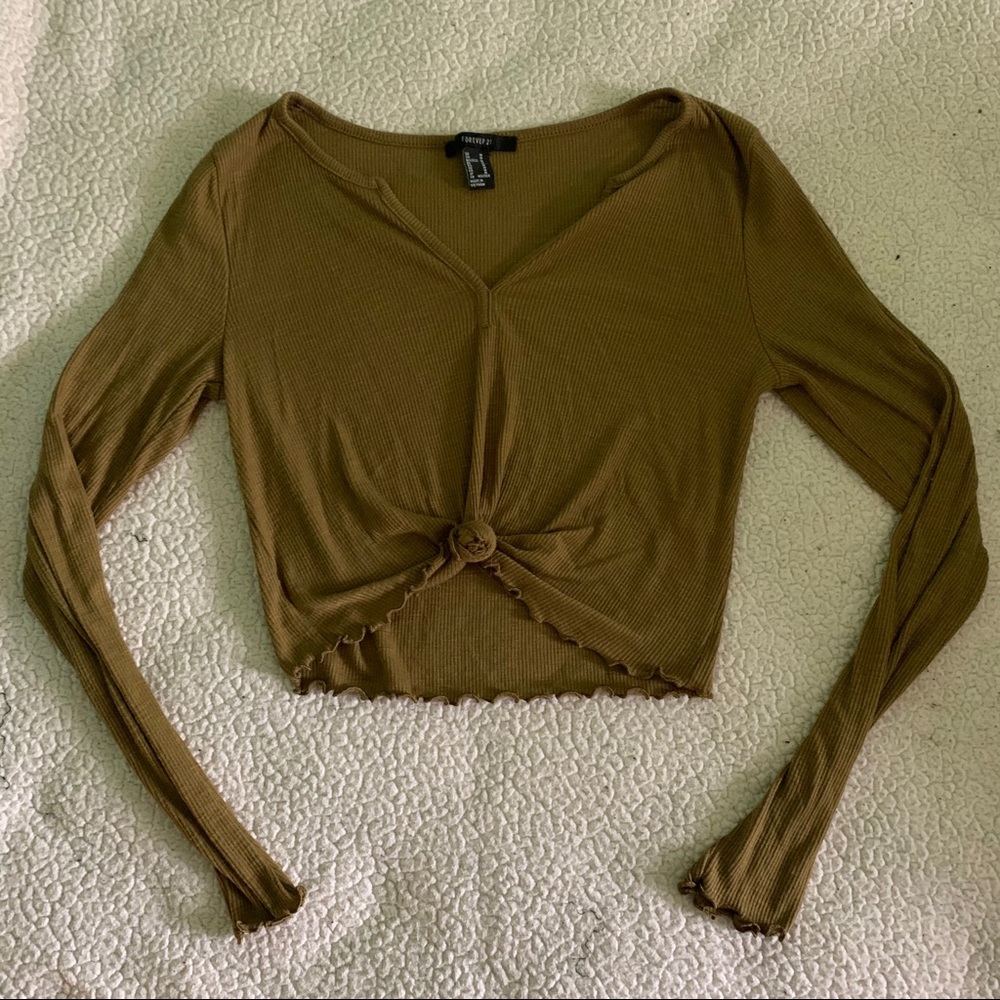 Olive green long sleeve crop top